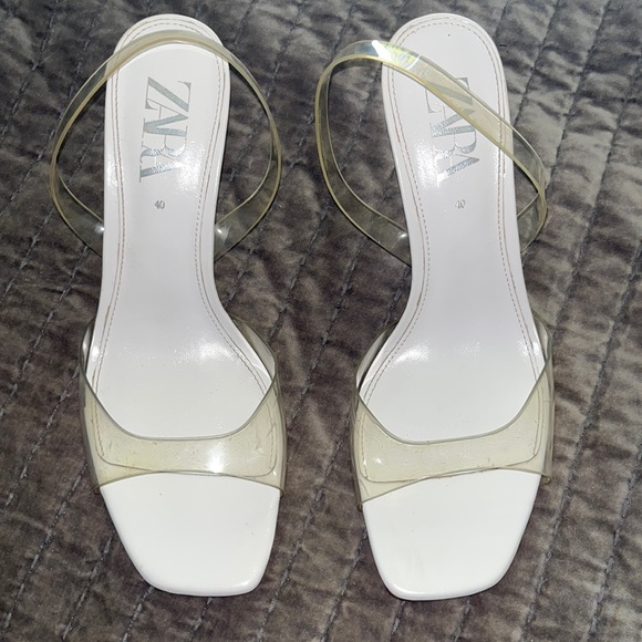 Shoes - Zara Clear Square Toe Heeled Sandals
